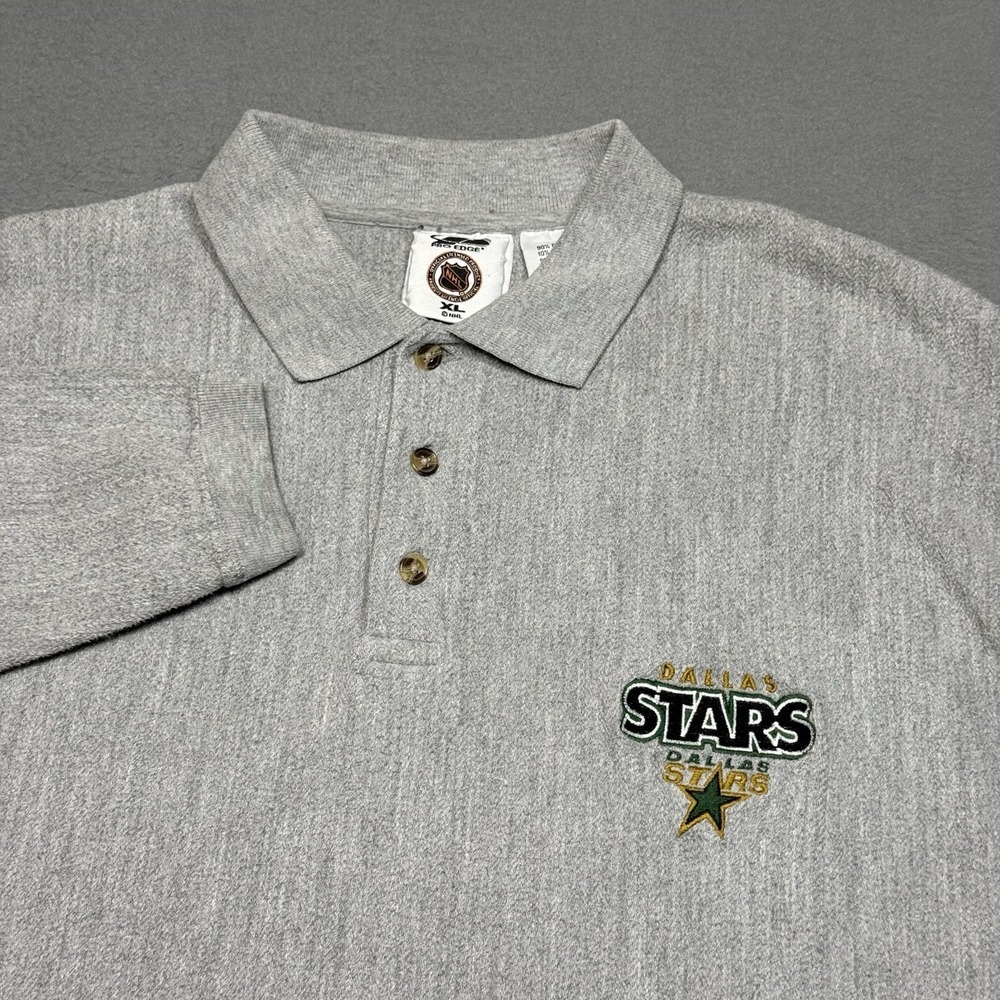 Pro Edge NHL Dallas Stars Fleece Long Sleeve Polo Shirt Mens XL VTG 90s